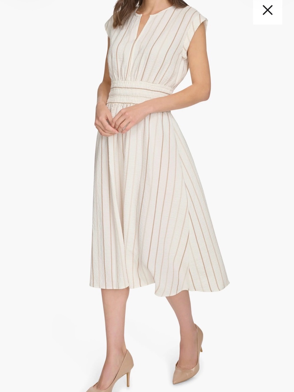 Calvin Klein Ivory Midi Dress with Tan Stripes